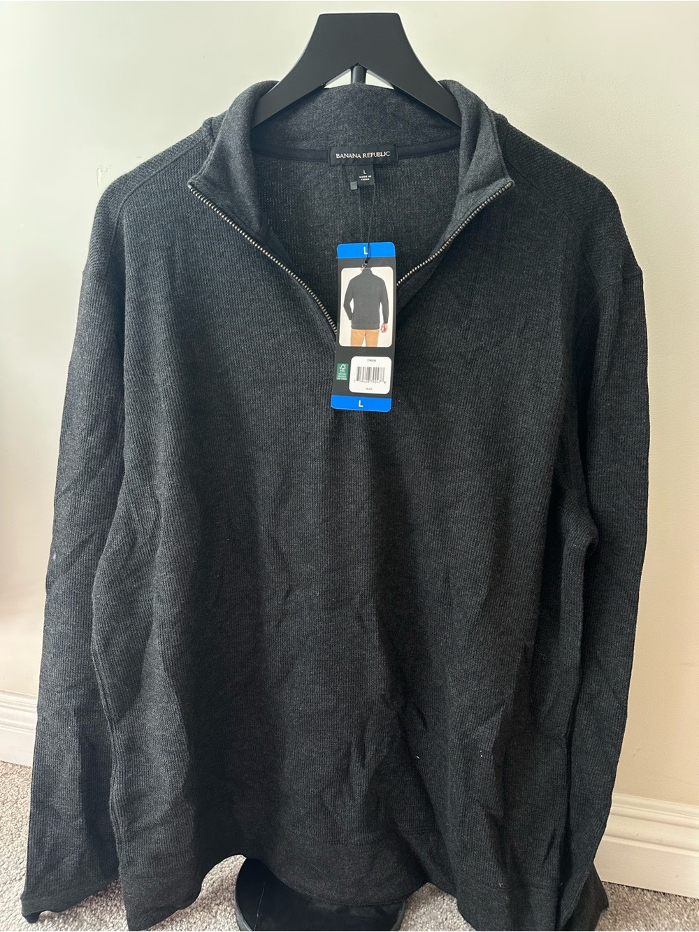 Banana Republic Men's Dark Charcoal Zip-Up Sweater